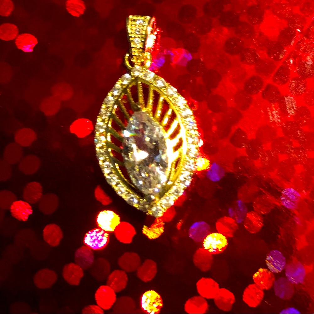 925 Sterling Silver Marquise Cut Cubic Zirconia Gold Plated Drop Pendant